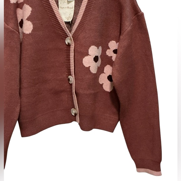 HEM & THREAD Flower Boxy Cardigan L 22” p2p Terra Rose $50 Retail NWT - Picture 8 of 13